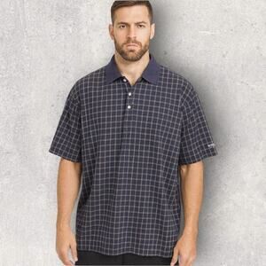 St Andrews of Scotland Men’s XL Navy Plaid Polo Shirt Golf Casual Classic